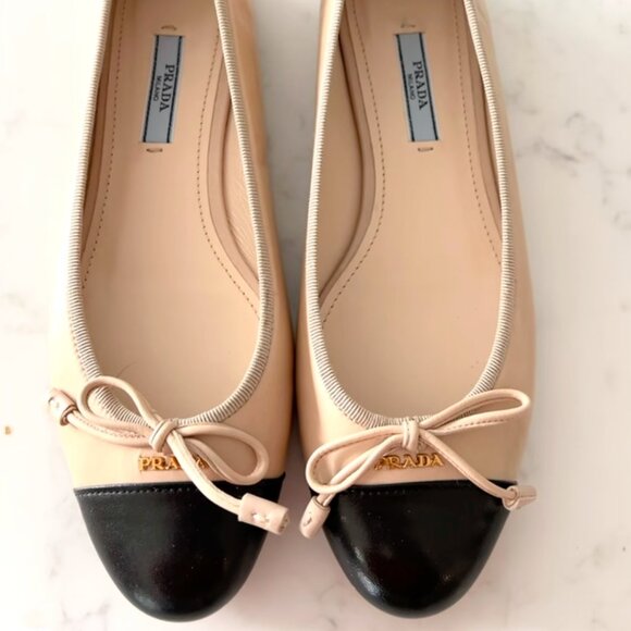 Authentic Prada Leather Cap Toe Ballet Flats - New in Box - Picture 1 of 3